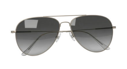 Classic aviator sunglasses with metal frame and gradient lenses isolated on transparent background