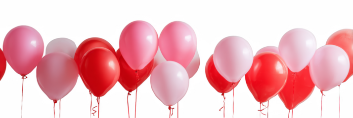 Festive red and pink balloons floating for birthday party event