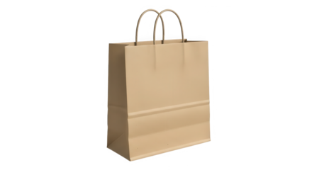A tall brown paper shopping bag with twisted handles standing upright on a transparent background isolated on transparent background