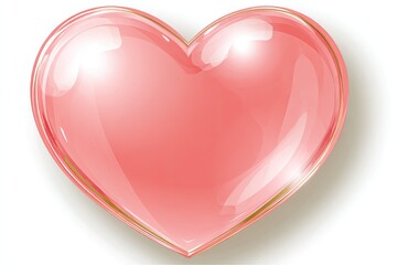 A glossy, light pink heart shape with a gold outline, seemingly made of glass or crystal, presented in a simple, elegant design