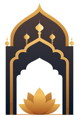 Elegant golden archway with lotus flower design against a dark background symbolizing tradition and beauty