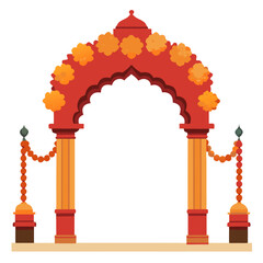 Decorative indian archway adorned with marigold flowers and auspicious garlands for celebrations