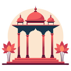 Ornate indian pavilion with lotus flowers and dome architecture
