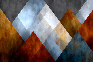 Abstract Geometric Mountain Landscape in Earthy Tones and Blue