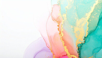 Naklejka premium Abstract Fluid Art in Watercolor: Captivating abstract watercolor artwork featuring a mesmerizing display of fluid ink in a palette of soft, ethereal hues, showcasing seamless color blends.