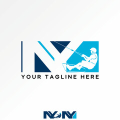 Naklejka premium Logo design graphic concept creative premium vector stock image top sell initial NY connected with wake surf sport speed boat beach swimming sufrboard