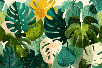 Vibrant Tropical Leaves Pattern for Nature and Decoration Use