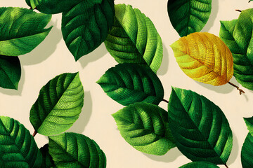 Vibrant Collection of Various Green and Yellow Leaves on Background