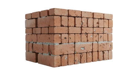 A stack of weathered red clay building bricks with visible texture isolated on transparent background
