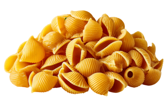Yellow pasta shells show texture and patterns. Culinary photography, food posters.
