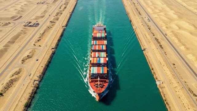 Container Ship Navigating the Suez Canal