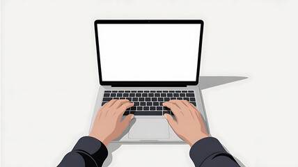 Typing on laptop isolated on white