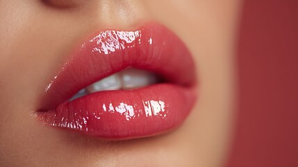 Fototapeta premium Close-Up of Beautiful Glossy Lips with Perfect Skin Texture and Definition