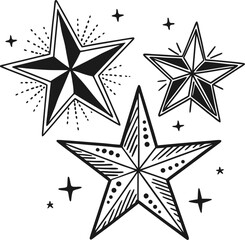 Obraz premium Three decorative stars with radiating lines and dots sparkle bold style vector illustration EPS file download