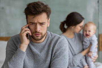 Request assistance Distressed young dad on call with wife as baby cries room for text