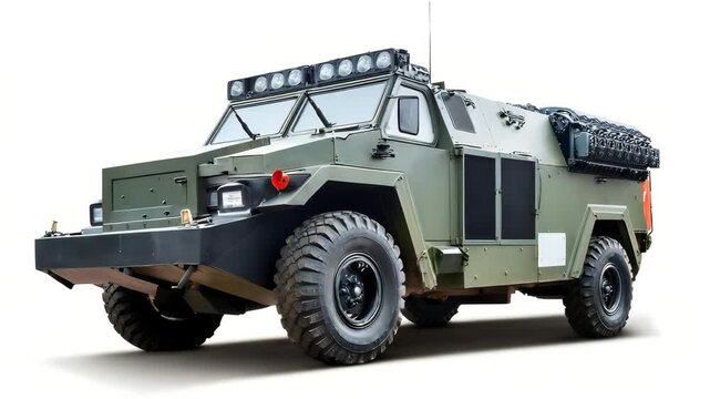 High quality video showing a detailed army tactical vehicle showcasing its robustness and design