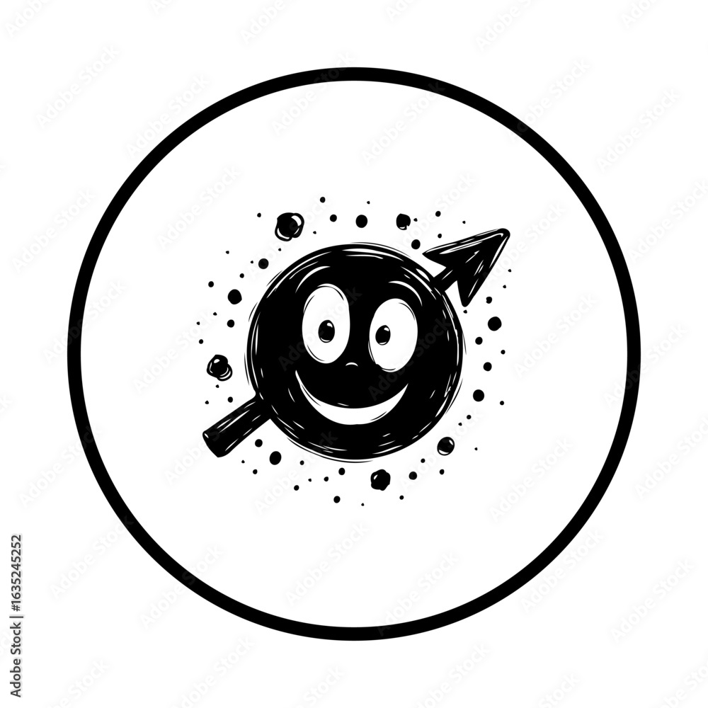 Poster smiling face with an arrow symbol representing a navigation icon and positive movement isolated vect