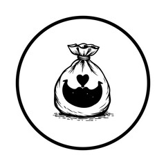 Illustration of a lucky bag with a heart and mustache symbol for good fortune success