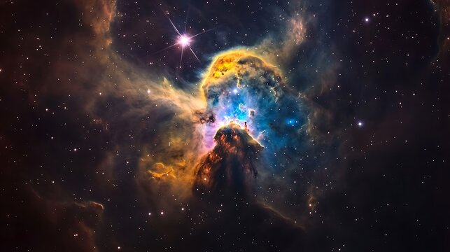 Mystic Mountain gas dust pillar in Carina Nebula with vibrant cosmic colors for astronomy science deep space exploration celestial wonder universe galaxy starfield background design concept - Powered by Adobe