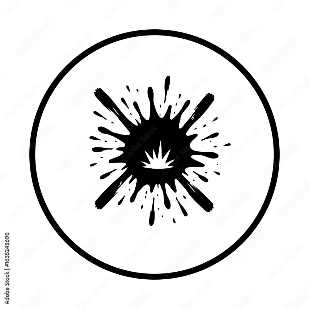 Poster dramatic splash illustration with a central element inside the circle, expressing a bold artistic st