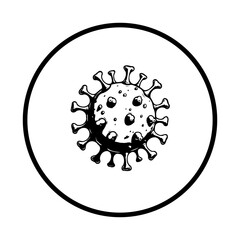 Illustration of a black and white coronavirus, an isolated icon in a circular frame for various purposes