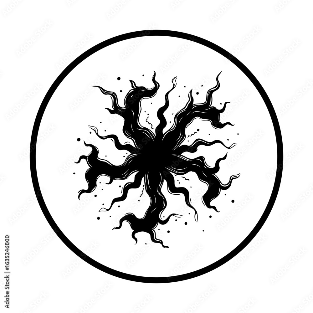Poster mysterious dark star shape vector image with intricate details and unique tentacles, a perfect graph