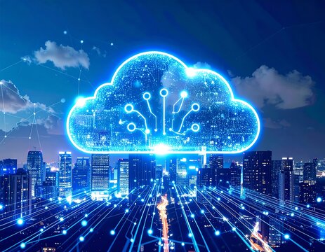 Futuristic city cloud computing - Powered by Adobe