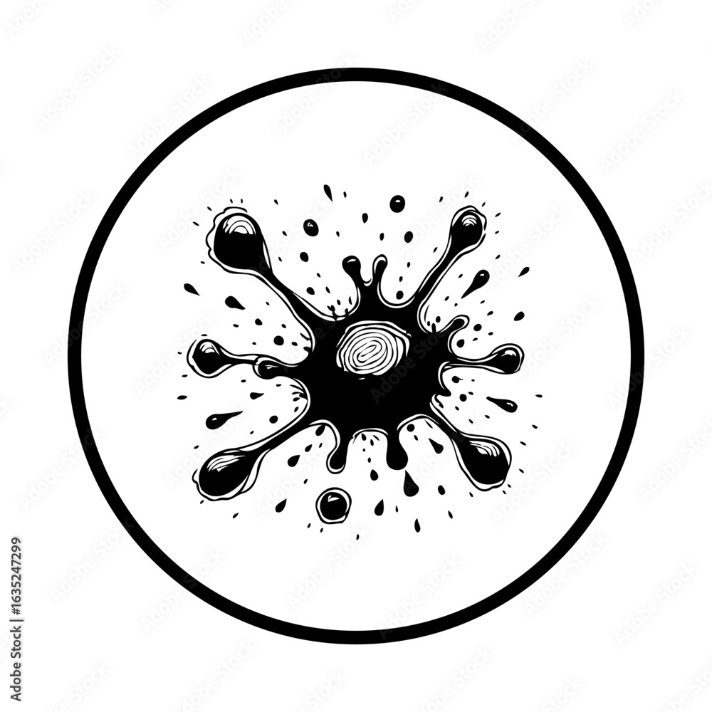Poster abstract ink splatter circle design showcasing liquid drop illustration for creative projects and co