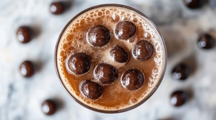 Iced drink with dark tapioca pearls