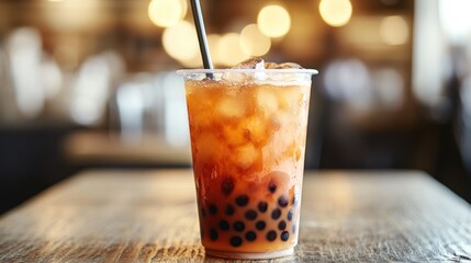 Iced tea drink with boba