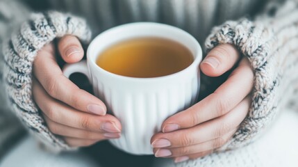 Hands holding warm tea