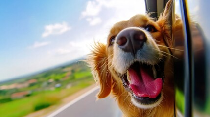 Happy dog in car window