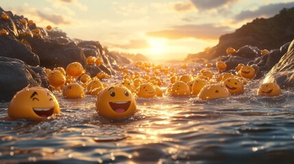Happy Emojis in a River