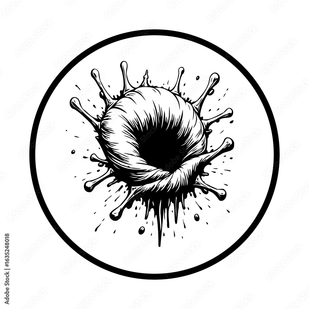 Poster intricate black and white vector illustration showcasing an abstract and swirling vortex with water 