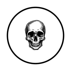 Obraz premium Illustrative skull emblem design with distinct shading and outlined in a circular graphic minimalist element