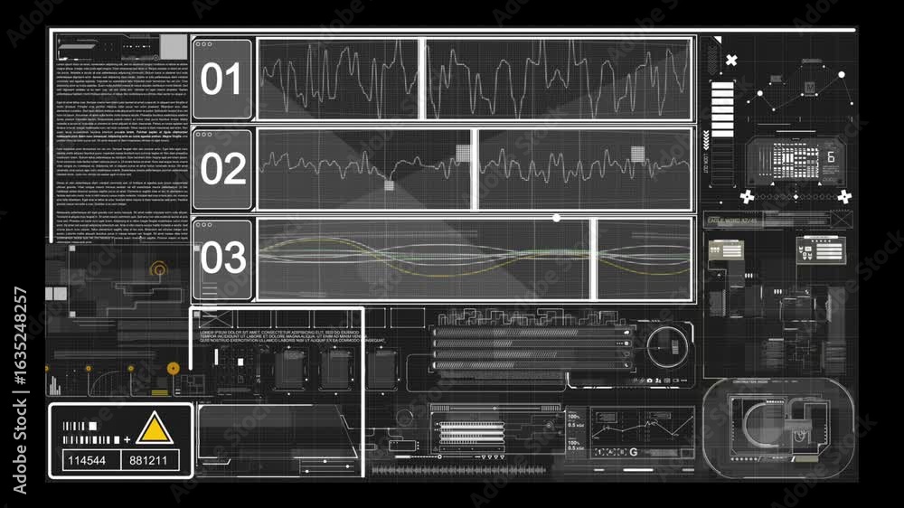 Poster a digital interface displays a series of graphs and data points, showcasing a futuristic technologic