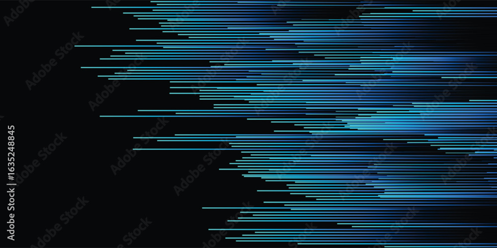 Poster futuristic blue neon lines on a black background, creating a dynamic speed and motion effect. ideal 