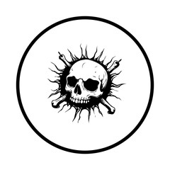 Monochrome skull with rays in circle emblem a captivating symbol for dark aesthetic designs and artistic expression