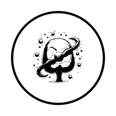 Naklejka premium Mystical creature with flowing tail in a circular frame creating a surreal and imaginative world concept