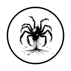 Silhouette spider design inside circle arachnid creature vector scary illustration spooky element halloween symbol graphic arts project creepy