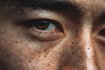 Detailed shot of a young Asian man s face