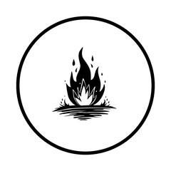 Isolated vector graphic of a stylized flame within a circle depicting fire and warmth with simplistic design for logos and design