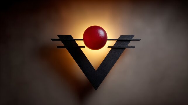 Modern black geometric sconce with a red orb and warm backlight lamp interior