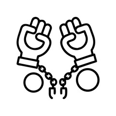 A linear style icon of broken handcuffs depicting freedom