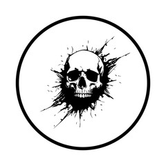 Monochrome skull emblem showcases gothic aesthetic symbolising mortality, death and adds an edgy vibe for dark themes