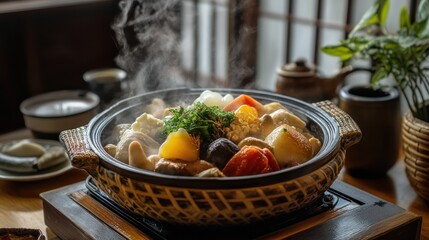 Hot pot steaming with various ingredients