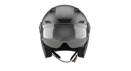 Modern motorcycle helmet with integrated visor and aerodynamic design isolated on transparent background