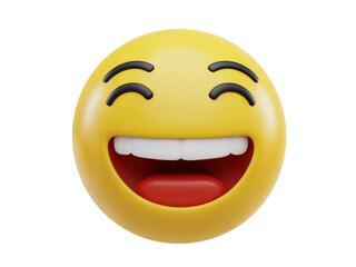 Fototapeta premium Joyful 3d rendered emoji with eyes closed and wide open mouth laughing hysterically isolated on transparent background