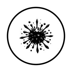 abstract black ink splatter emblem, minimalistic design, illustration, corona virus style art, isolated against clean background graphic, black and white
