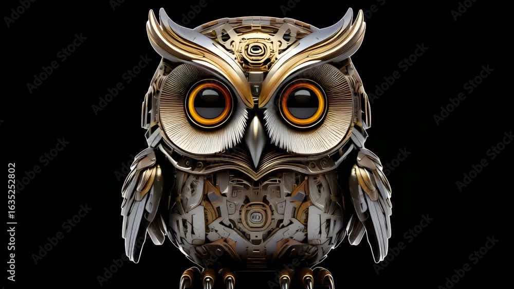 Poster animated steampunk owl collection on black background displaying wing movement sequence